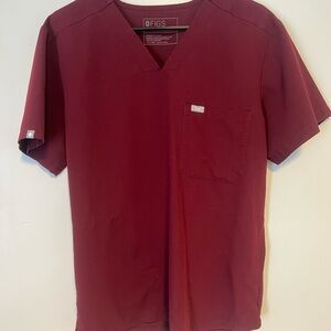 Figs Men's Maroon V-Neck Short Sleeve Tee